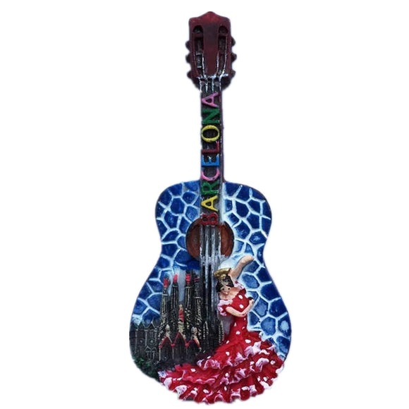 Barcelona Guitar Spain Fridge Magnet 3D Resin