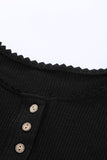 Hozyrep Black Crochet Lace Hem Sleeve Button Top