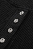 Hozyrep Black Crochet Lace Hem Sleeve Button Top