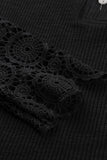 Hozyrep Black Crochet Lace Hem Sleeve Button Top