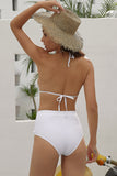 Hozyrep White Pom Pom Mesh Insert High Waist Bikini