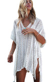 Hozyrep Modischer weißer Häkel-Kimono mit Quasten und Krawatte, Strandmode
