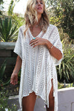 Hozyrep Modischer weißer Häkel-Kimono mit Quasten und Krawatte, Strandmode