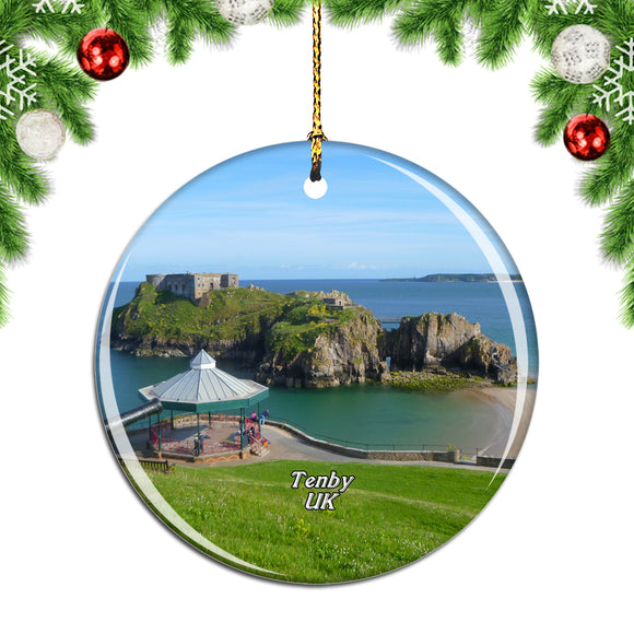 UK England Castle Beach Tenby Christmas Ornament