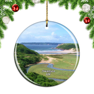 UK England Three Cliffs Bay Swansea Christmas Ornament