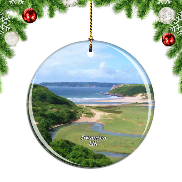 UK England Three Cliffs Bay Swansea Christmas Ornament