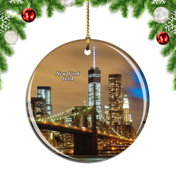 USA America Brooklyn Bridge New York Christmas Ornament