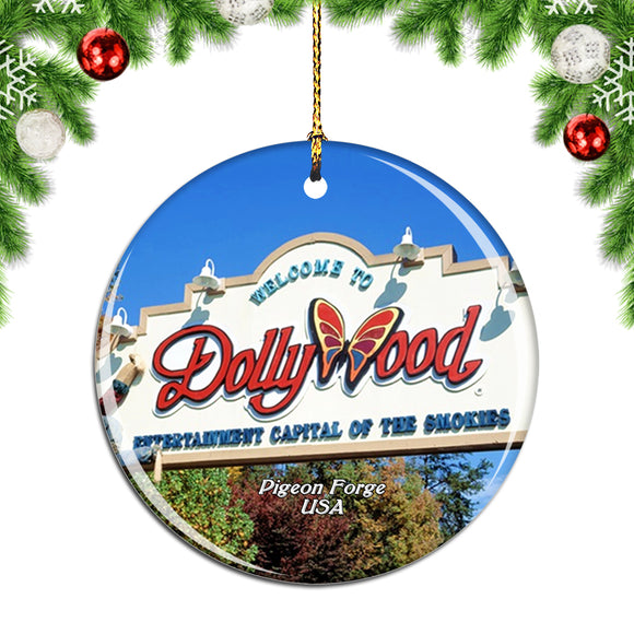 USA America Dollywood Pigeon Forge Christmas Ornament