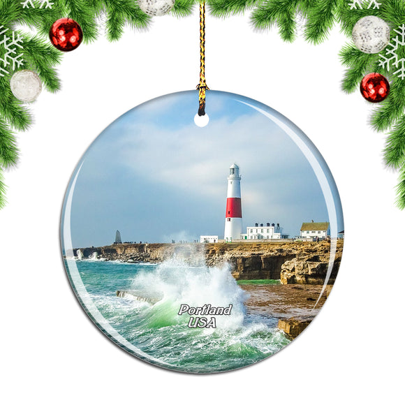 USA America Light House Portland Christmas Ornament