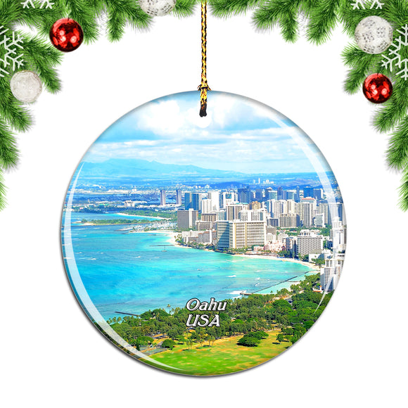 USA America Oahu Hawaii Christmas Ornament