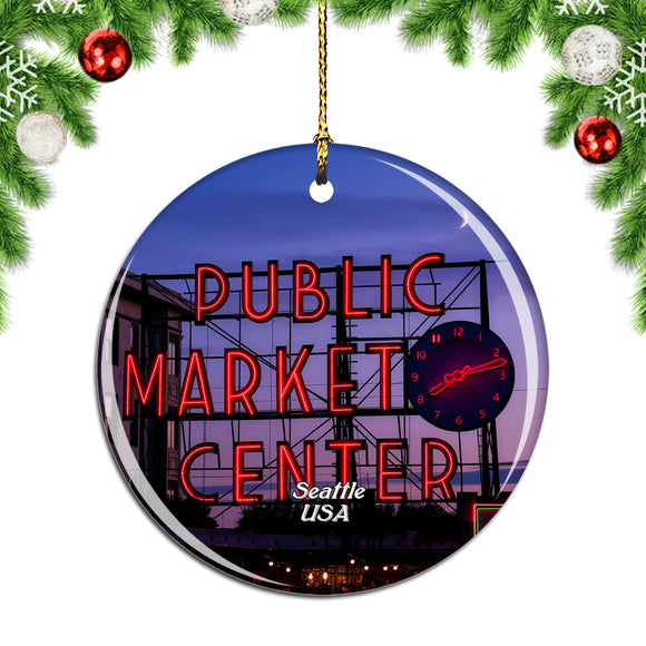 USA America Pike Place Market Seattle Christmas Ornament