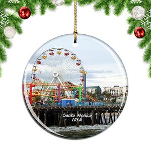 USA America Santa Monica Pier Christmas Ornament