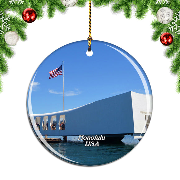 USA America USS Arizona Memorial Honolulu Hawaii Christmas Ornament