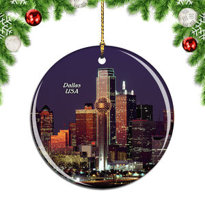 America USA Dallas Skyline Christmas Ornament