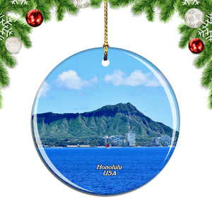 America USA Diamond Head Honolulu Oahu Hawaii Christmas Ornament