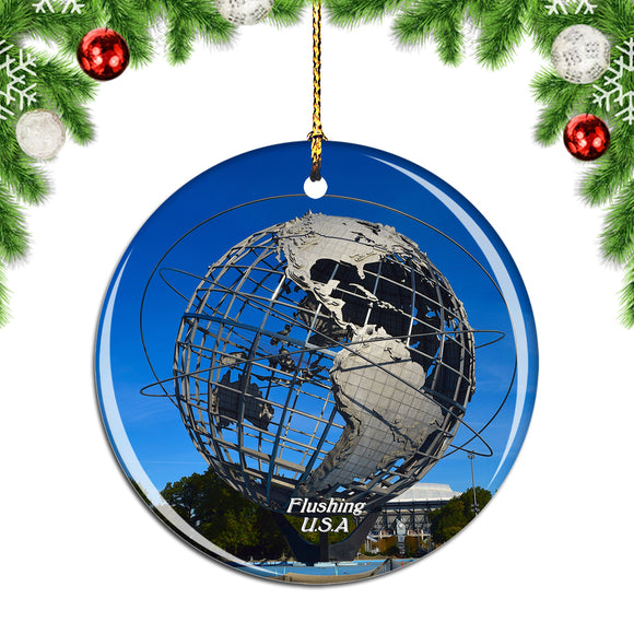 America USA Globe Flushing Christmas Ornament