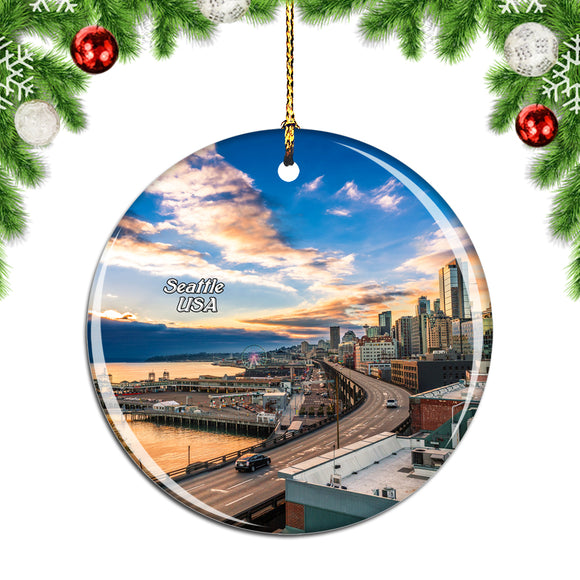 America USA Seattle Marina Harbor Christmas Ornament