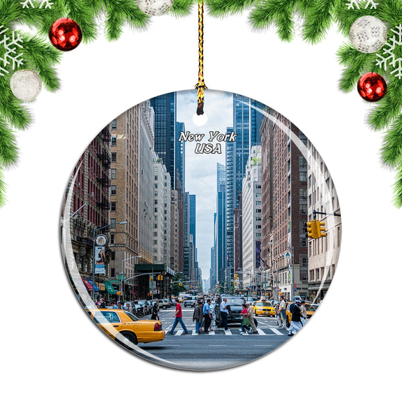 America USA Street New York Christmas Ornament