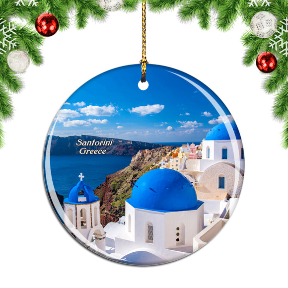 Greece Blue Church Oia Santorini Christmas Ornament