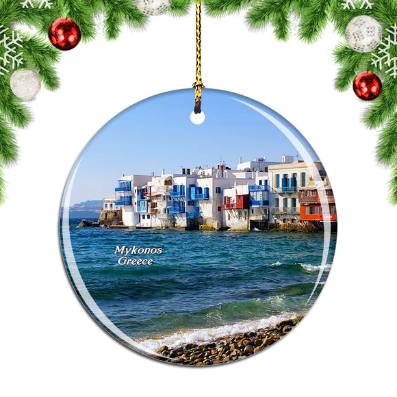 Greece Little Venice Mykonos Christmas Ornament