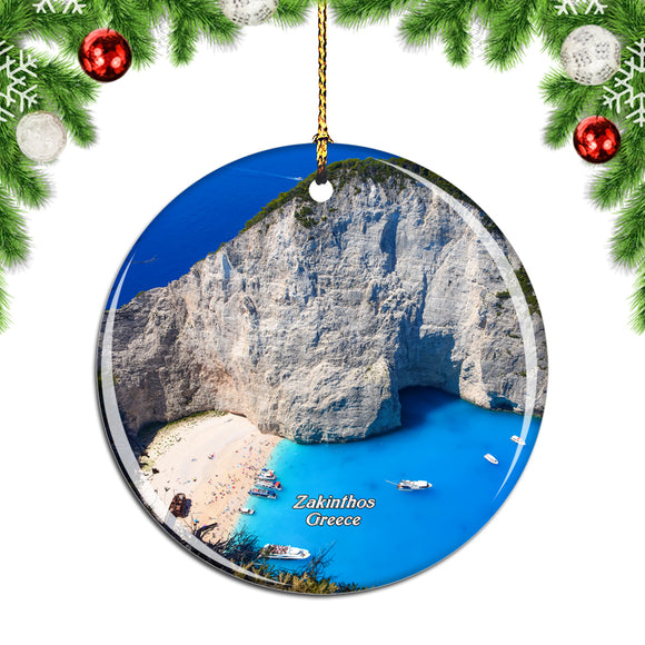 Greece Navagio Beach Shipwreck Cliff Zakinthos Christmas Ornament