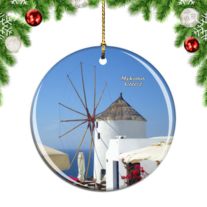 Greece Windmill Mykonos Christmas Ornament