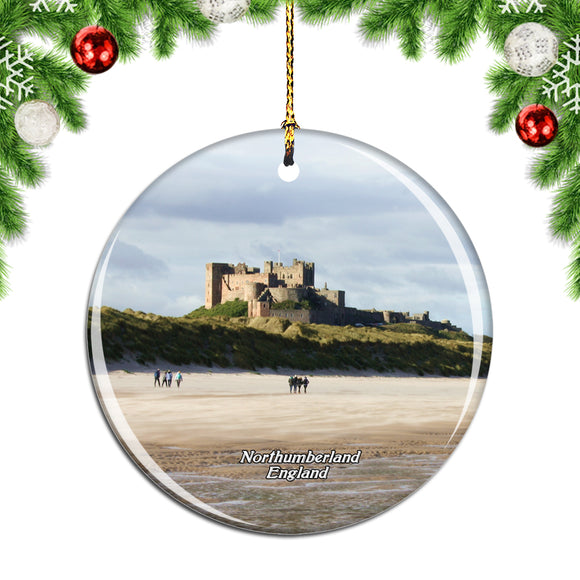 UK England Bamburgh Castle Coast Beach Northumberland Christmas Ornament