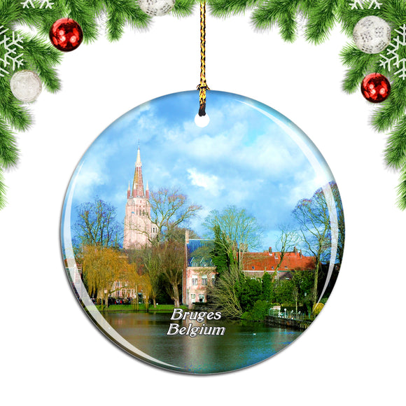 Belgium Minnewater Lake Bruges Christmas Ornament