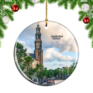 Netherlands Holland Amsterdam Canal Westerkerk Clock Tower Christmas Ornament