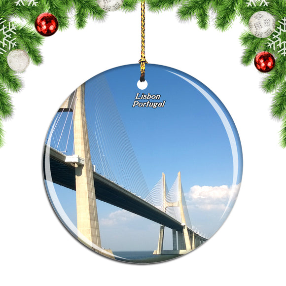 Portugal Vasco da Gama Bridge Lisbon Christmas Ornament