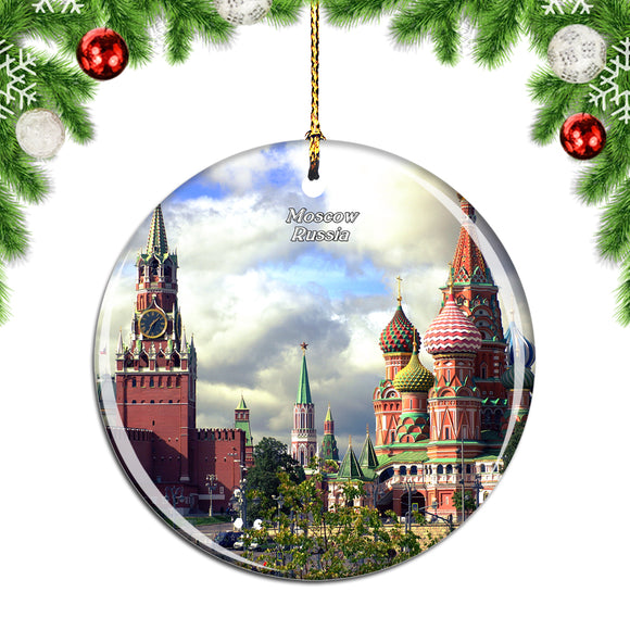 Russia Moscow Spasskaya Tower St Basil's Cathedral Christmas Ornament