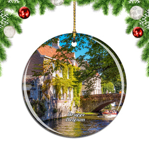 Belgium Brugge Canal Bridge Christmas Ornament