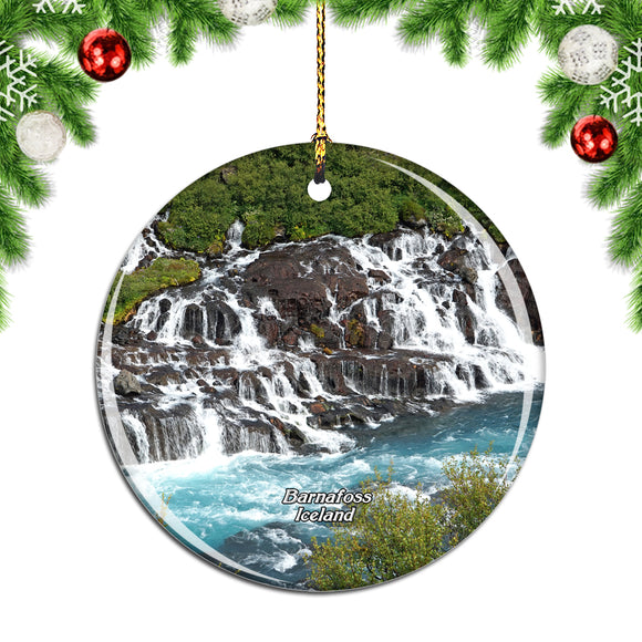 Iceland Waterfall Barnafoss Christmas Ornament