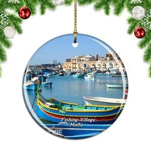 Malta Fishing Village Port Boats Christmas Ornament