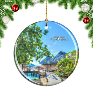 French Polynesia Bora Bora House Christmas Ornament