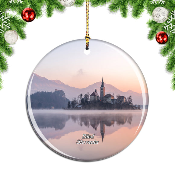 Slovenia Bled Winter Lake Island Christmas Ornament