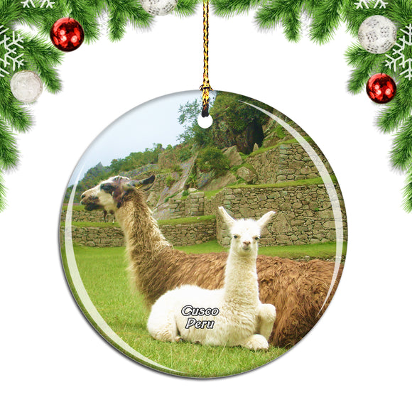 Alpaca Machu Picchu Cusco Peru Christmas Ornament