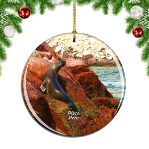 Sea Lions Pisco Islands Peru Christmas Ornament