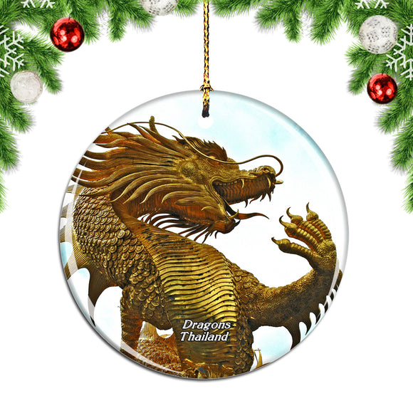 Thailand Dragons Golden Christmas Ornament