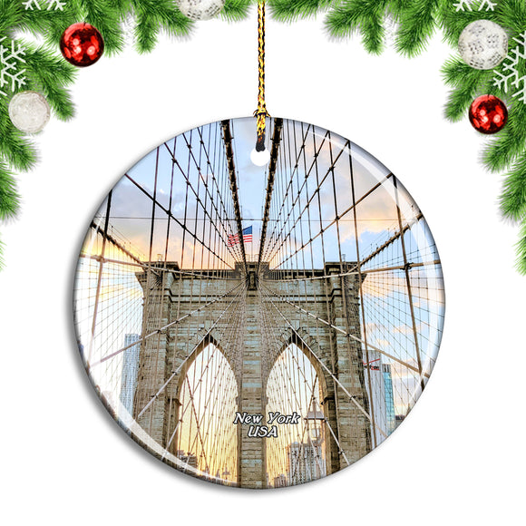 USA America Brooklyn Bridge New York NY Christmas Ornament