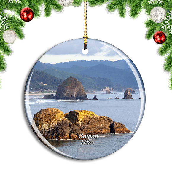 USA America Cannon Beach Saipan Christmas Ornament