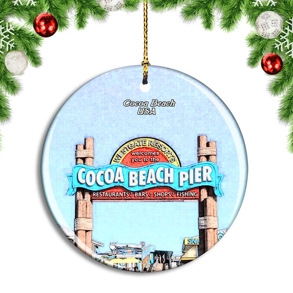 USA America Cocoa Beach Pier Christmas Ornament