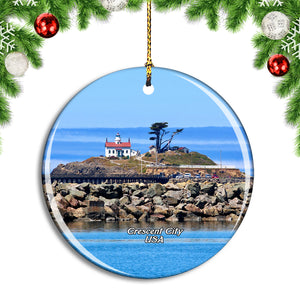 USA America Crescent Battery Point Lighthouse California Christmas Ornament