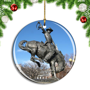 USA America Denver Colorado Cowboy Statue Christmas Ornament