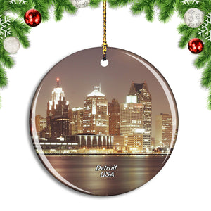 USA America Detroit Night Christmas Ornament