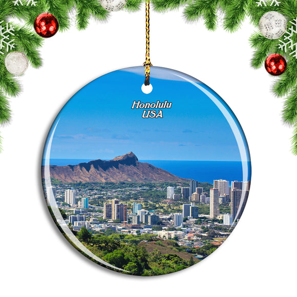 USA America Diamond Head Volcano Honolulu Christmas Ornament