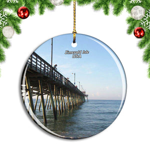 USA America Emerald Isle Fishing Pier Christmas Ornament