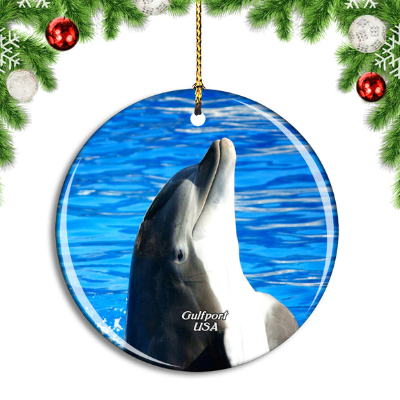 USA America Gulfport Dolphin Christmas Ornament