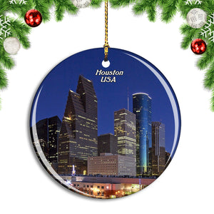 USA America Houston Skyline Christmas Ornament