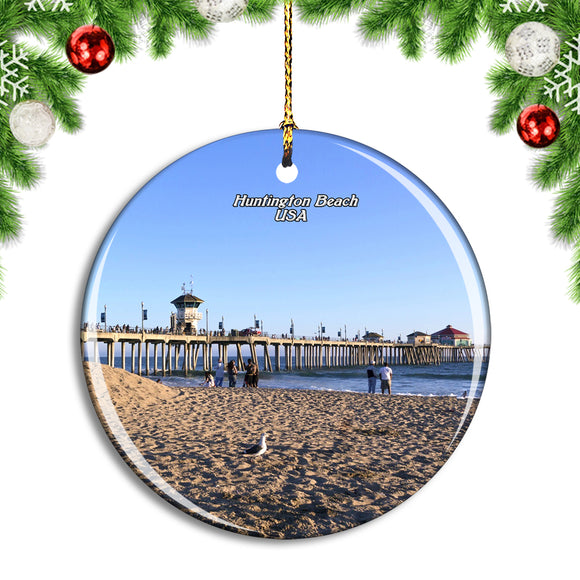 USA America Huntington Beach Orange County Christmas Ornament